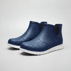 Women's Slip-On Ankle Rain Boots Rubber Rain Shoes Chunky Wedge Sole Round Toe Pull-On