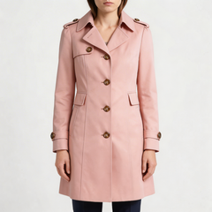 Chic Trench Coat for Women with Notched Lapel Long Sleeve Single Breasted Belted Mid Length Style
