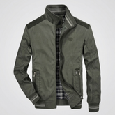 Rugged Harrington Bomber Jacket for Men with Stand Collar Long Sleeve Full Zip Striped Ribbed Style