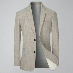 Elegant Linen Blazer for Men with Notch Lapel Long Sleeve Two Button Slim Fit Style