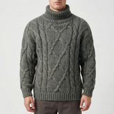 Cozy Cable Knit Sweater for Men with Turtleneck Long Sleeve Chunky Roll Neck Winter Style