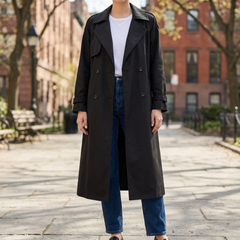 Classic Longline Winter Trench Coat for Women with Notched Lapel Long Sleeve Double Breasted Belted Style