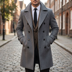Rugged Faux Leather Coat for Men with Faux Fur Collar Long Sleeve Belted Tailored Winter Style