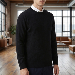 Cozy Soft Knit Crew Neck Sweater for Men with Round Neck Long Sleeve Pullover Ribbed Style