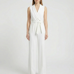 Chic Jumpsuit for Women with Shawl Collar Sleeveless Wrap Belted Wide Leg Style