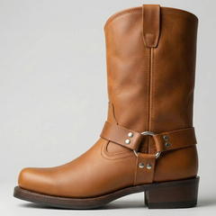 Stylish Western Boots for Women with Square Toe Harness Ring Block Heel Mid Calf Cowboy Style