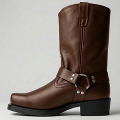 Stylish Western Boots for Women with Square Toe Harness Ring Block Heel Mid Calf Cowboy Style