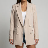 Chic Blazer for Women with Peak Lapel Long Sleeve Double Breasted Ruched Oversized Style