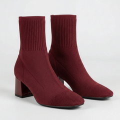 Women's Knit Sock Ankle Boots Square Heel Square Toe Stretch Pull-On Ribbed
