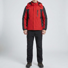 Warm Ski Suit Set for Men with Hooded Collar Long Sleeve Zip Up Insulated Two Piece Style