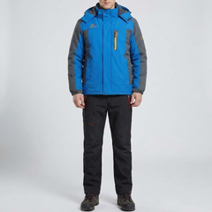 Warm Ski Suit Set for Men with Hooded Collar Long Sleeve Zip Up Insulated Two Piece Style