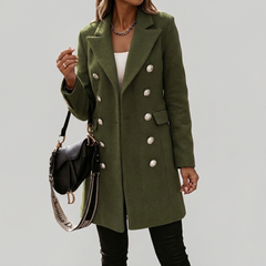 Elegant Wool Winter Coat for Women with Notched Lapel Long Sleeve Double Breasted Longline Slim Style