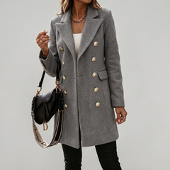 Elegant Wool Winter Coat for Women with Notched Lapel Long Sleeve Double Breasted Longline Slim Style