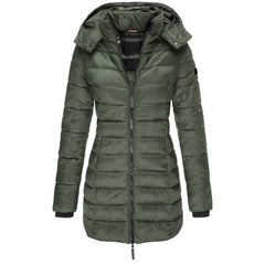 Cozy Quilted Puffer Jacket for Women with Hooded Long Sleeve Zip Front Winter Style