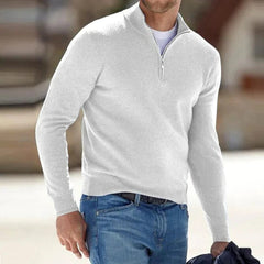 Cozy Knit Quarter-Zip Sweater for Men with Stand Collar Long Sleeve Pullover Ribbed Winter Style