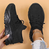 Comfortable Fly Knit Sneakers for Women with Lace Up Breathable Platform Sole Style