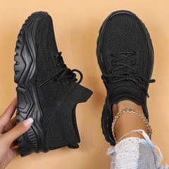 Comfortable Fly Knit Sneakers for Women with Lace Up Breathable Platform Sole Style