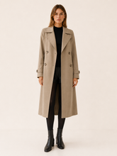 Timeless Long Trench Coat for Women with Double Breasted Notched Lapel Belted Waist Classic Style