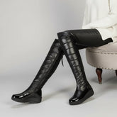 Cozy Over The Knee Boots for Women with Quilted Fleece Lined Round Toe Flatform Winter Style