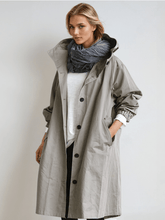 Effortless Oversized Trench Coat for Women with Hooded Collar Long Sleeve Button Front Relaxed Style