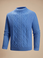 Cozy Cable Knit Sweater for Men with Mock Neck Long Sleeve Pullover Ribbed Regular Fit Style