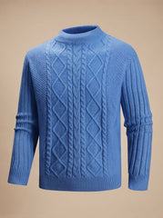 Cozy Cable Knit Sweater for Men with Mock Neck Long Sleeve Pullover Ribbed Regular Fit Style