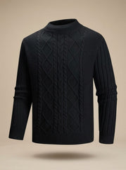 Cozy Cable Knit Sweater for Men with Mock Neck Long Sleeve Pullover Ribbed Regular Fit Style