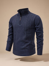 Cozy Cable Knit Quarter-Zip Sweater for Men with Stand Collar Long Sleeve Pullover Ribbed Winter Style
