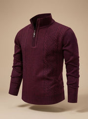 Cozy Cable Knit Quarter-Zip Sweater for Men with Stand Collar Long Sleeve Pullover Ribbed Winter Style