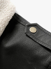 Cozy Faux Leather Aviator Bomber Jacket for Men with Sherpa Collar Long Sleeve Zip Patch Winter Style