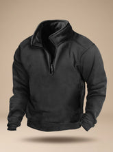 Cozy Fleece Quarter-Zip Sweater for Men with Stand Collar Long Sleeve Pullover Zip Pocket Winter Style