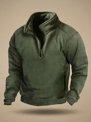 Cozy Fleece Quarter-Zip Sweater for Men with Stand Collar Long Sleeve Pullover Zip Pocket Winter Style