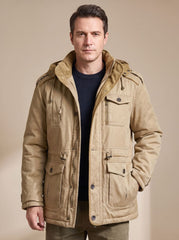 Rugged Field Parka Jacket for Men with Hooded Collar Long Sleeve Multi-Pocket Insulated Winter Style
