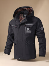 Rugged Hooded Windbreaker Jacket for Men with Water Resistant Multi-Pocket Reflective Zip Outdoor Style