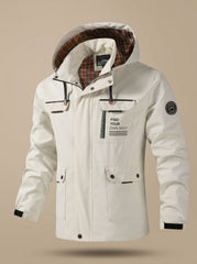 Rugged Hooded Windbreaker Jacket for Men with Water Resistant Multi-Pocket Reflective Zip Outdoor Style