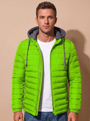 Cozy Lightweight Puffer Jacket for Men with Hooded Collar Long Sleeve Insulated Zip Winter Style
