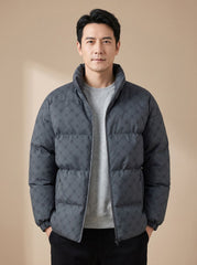 Cozy Insulated Puffer Jacket for Men with Stand Collar Long Sleeve Quilted Zip Winter Style