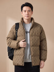 Cozy Insulated Puffer Jacket for Men with Stand Collar Long Sleeve Quilted Zip Winter Style