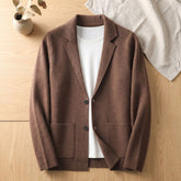 Classic Brown Cashmere Cardigan for Men with Notched Lapel Button Front Long Sleeve Sport Coat Style