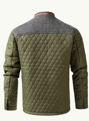 Cozy Diamond Quilted Jacket for Men with Stand Collar Long Sleeve Snap Front Insulated Winter Style