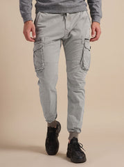 Rugged Cargo Jogger Pants for Men with Elastic Waist Drawstring Flap Pocket Tapered Style