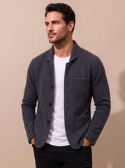 Cozy Knit Blazer Cardigan for Men with Notch Lapel Long Sleeve Button Front Slim Fit Style