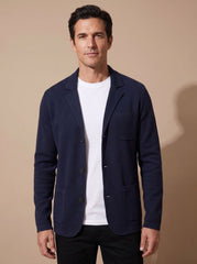 Cozy Knit Blazer Cardigan for Men with Notch Lapel Long Sleeve Button Front Slim Fit Style