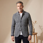Classic Grey Knit Blazer for Men with Button Front Notched Lapel Long Sleeve Slim Fit Sport Coat Style
