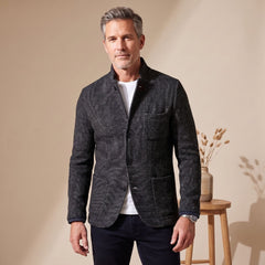 Classic Grey Knit Blazer for Men with Button Front Notched Lapel Long Sleeve Slim Fit Sport Coat Style