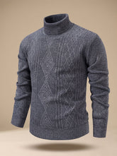 Cozy Cable Knit Turtleneck Sweater for Men with Roll Neck Long Sleeve Slim Fit Ribbed Winter Style
