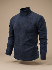 Cozy Cable Knit Turtleneck Sweater for Men with Roll Neck Long Sleeve Slim Fit Ribbed Winter Style