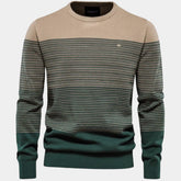 Cozy Colorblock Knit Sweater for Men with Crew Neck Long Sleeve Striped Pullover Ribbed Style