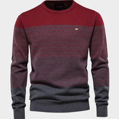 Cozy Colorblock Knit Sweater for Men with Crew Neck Long Sleeve Striped Pullover Ribbed Style