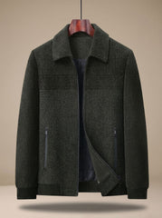 Cozy Corduroy Harrington Jacket for Men with Point Collar Long Sleeve Zip Front Ribbed Hem Style